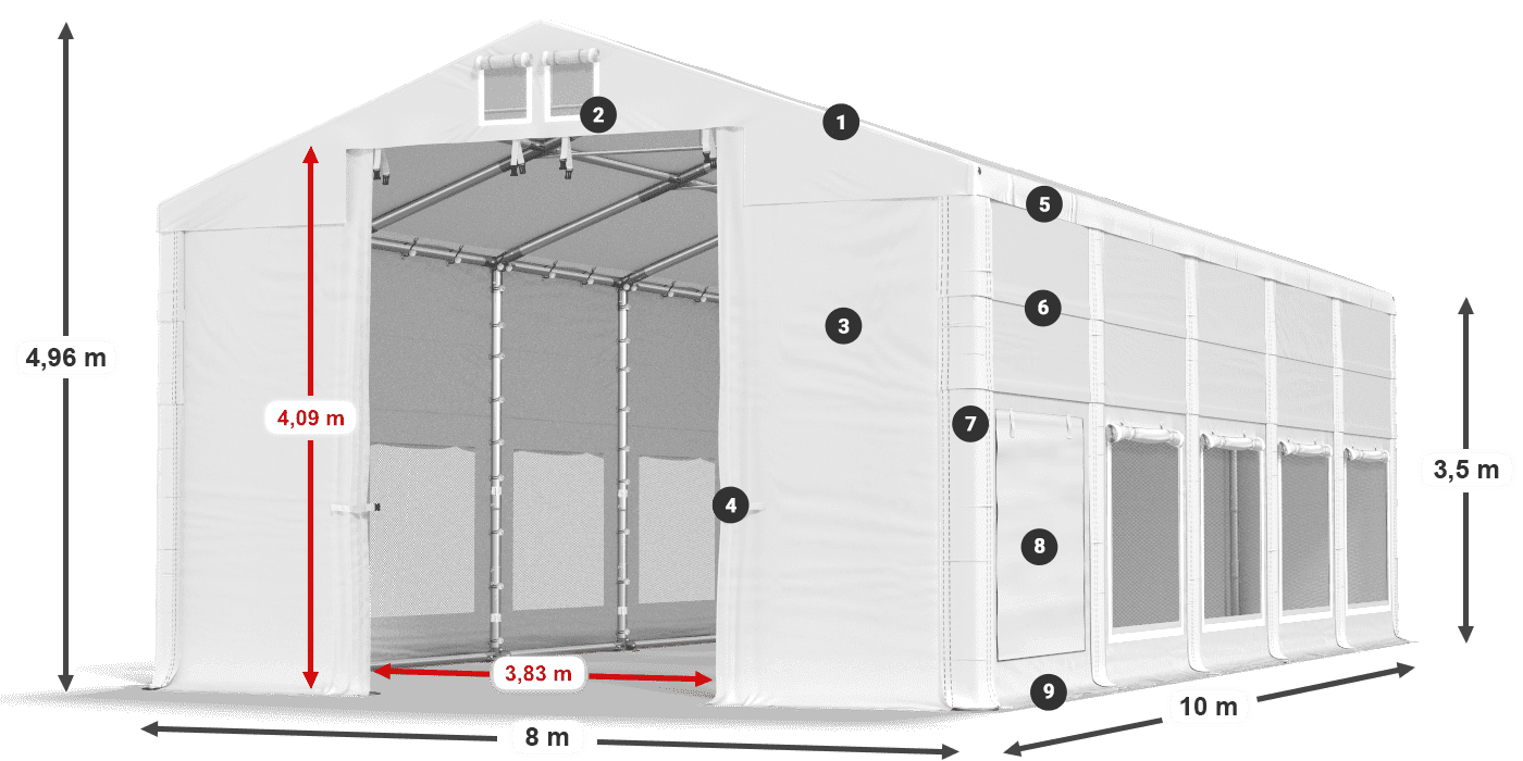 Tető: FR 620 PVC Falak: SD 500 PVC 3,5 m jelmagyarázat