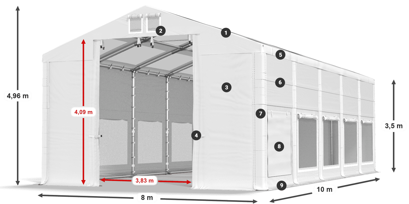 Tető: MS T 580 PVC Falak: SD M 500 PVC 2,5 m jelmagyarázat
