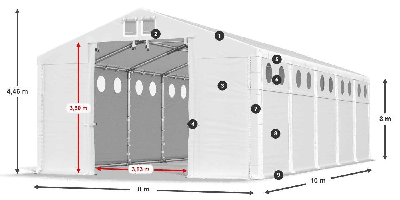 Tető: FR 620 PVC Falak: MS O 580 PVC 3 m jelmagyarázat