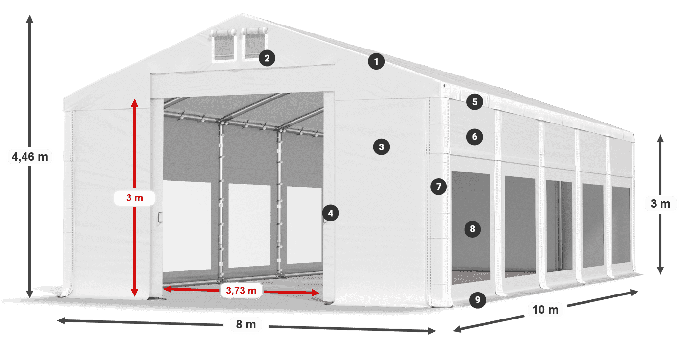 Tető: FR 620 PVC Falak: MS 580 PVC 3 m jelmagyarázat