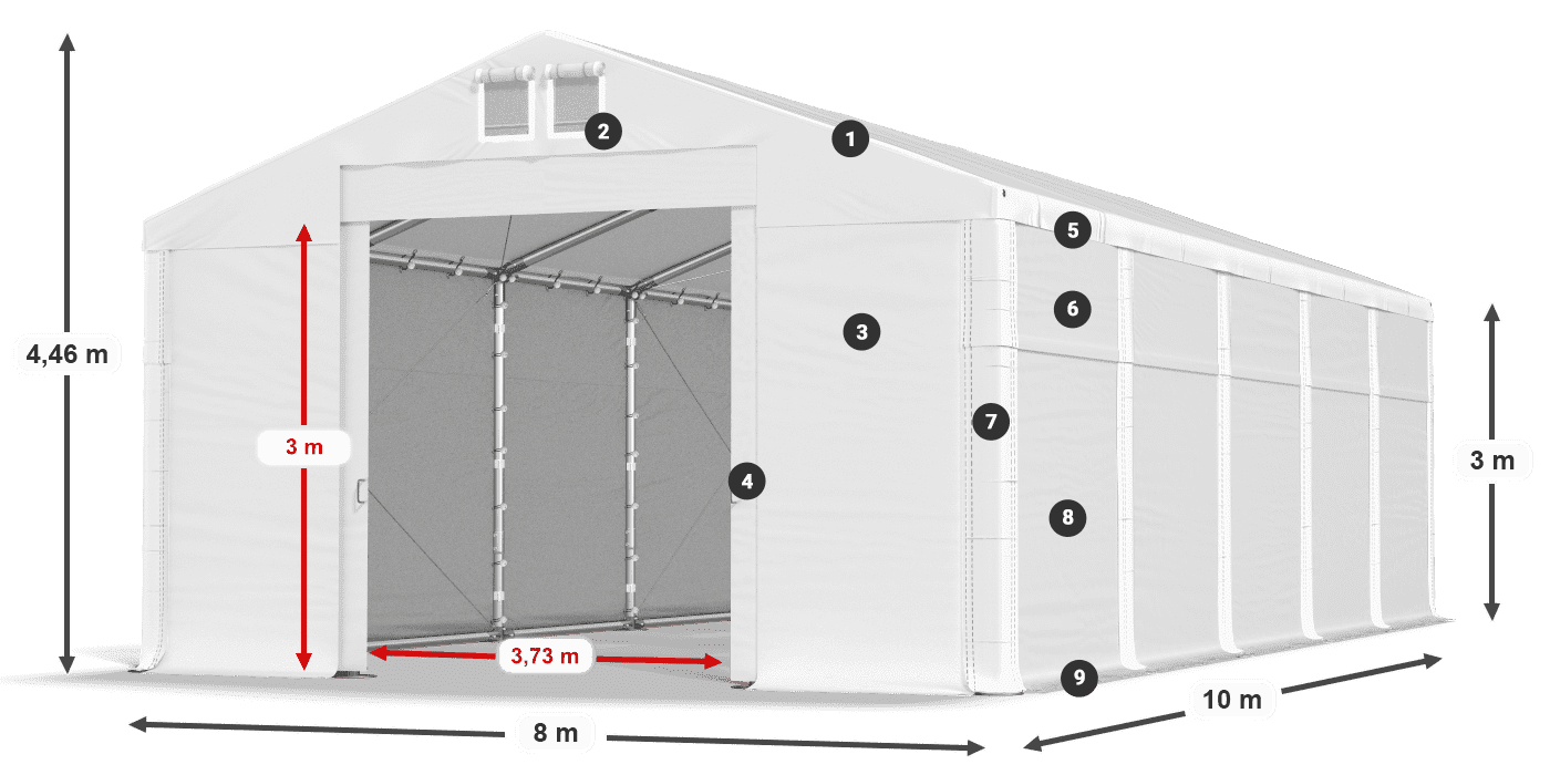 Tető: FR 620 PVC Falak: MS 580 PVC 3 m jelmagyarázat