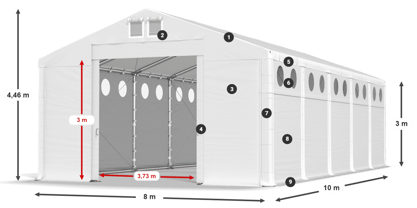 Tető: FR 620 PVC Falak: MS O 580 PVC 3 m jelmagyarázat