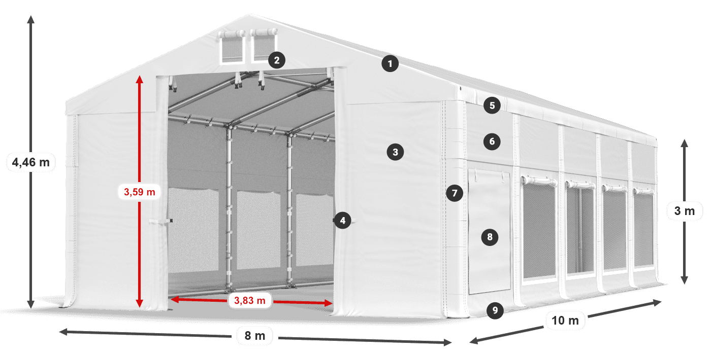 Tető: FR 620 PVC Falak: SD 500 PVC 3 m jelmagyarázat