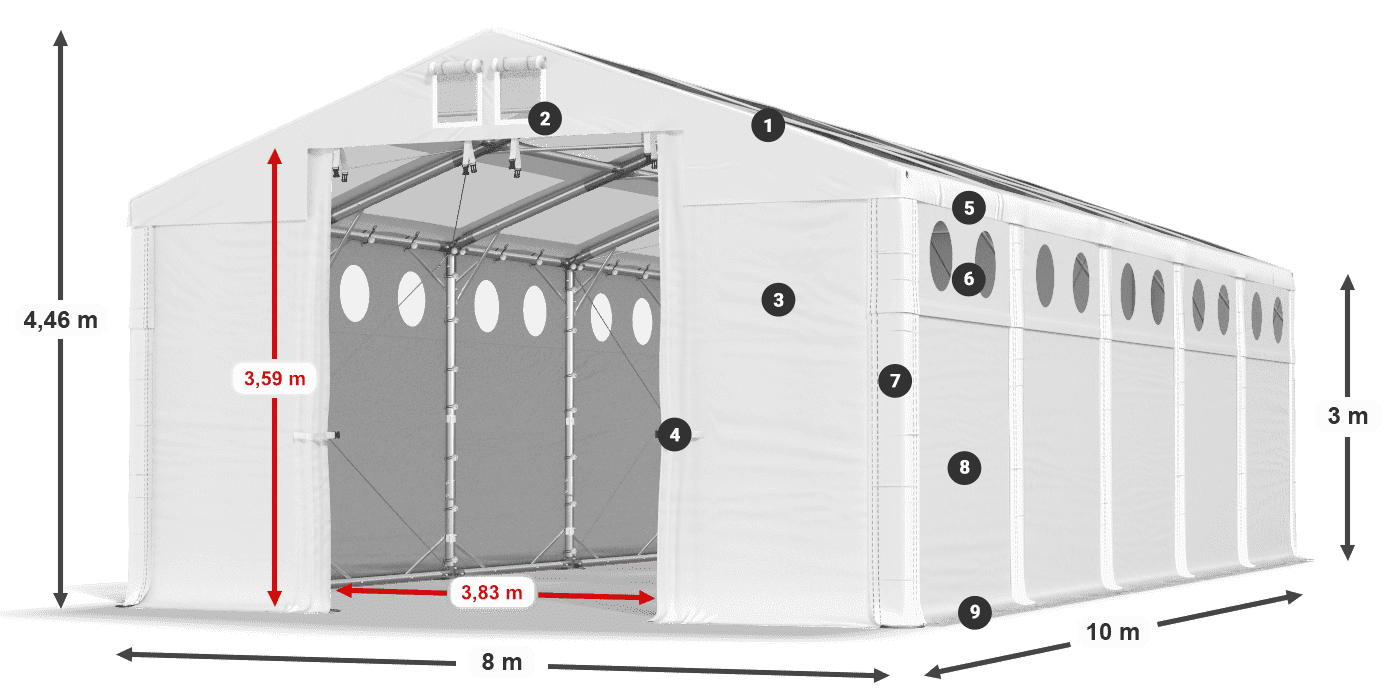 Tető: MS T 580 PVC Falak: FR O 620 PVC 3 m jelmagyarázat