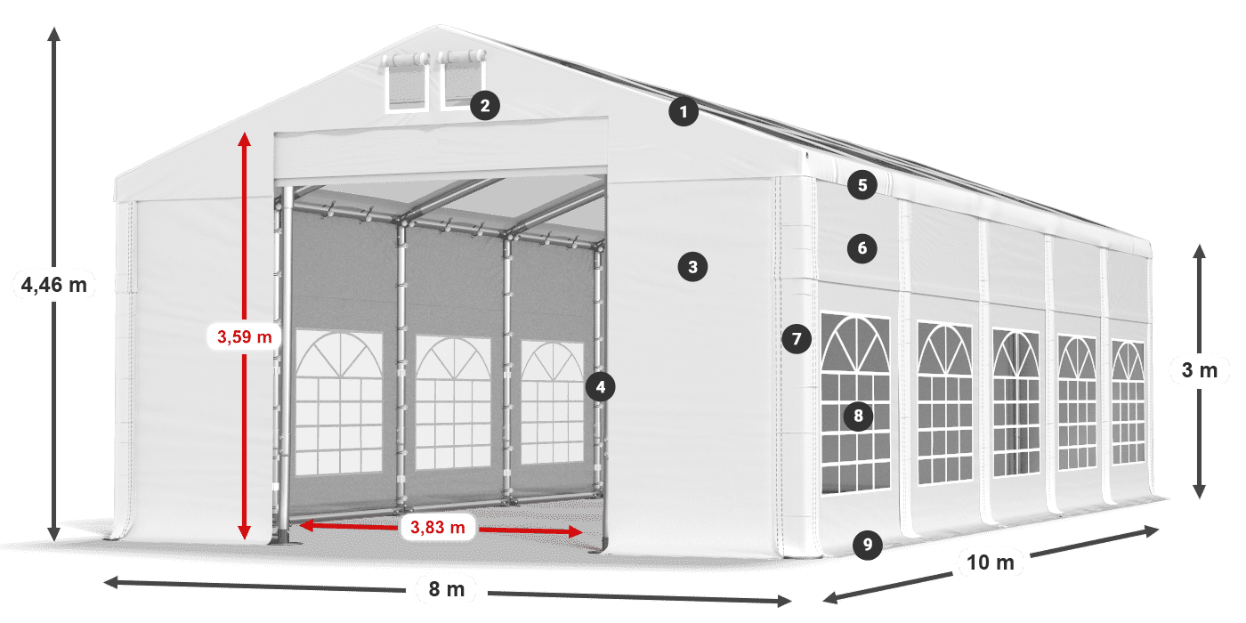 Tető: MS T 580 PVC Falak: FR 620 PVC 3 m jelmagyarázat