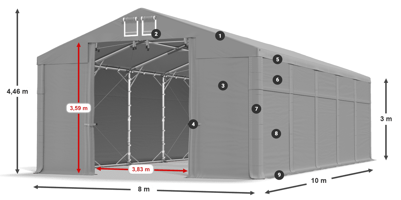 Tető: MS 580 PVC Falak: SD 500 PVC 3 m jelmagyarázat