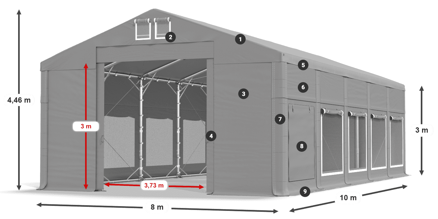 Tető: MS 580 PVC Falak: SD M 500 PVC 3 m jelmagyarázat