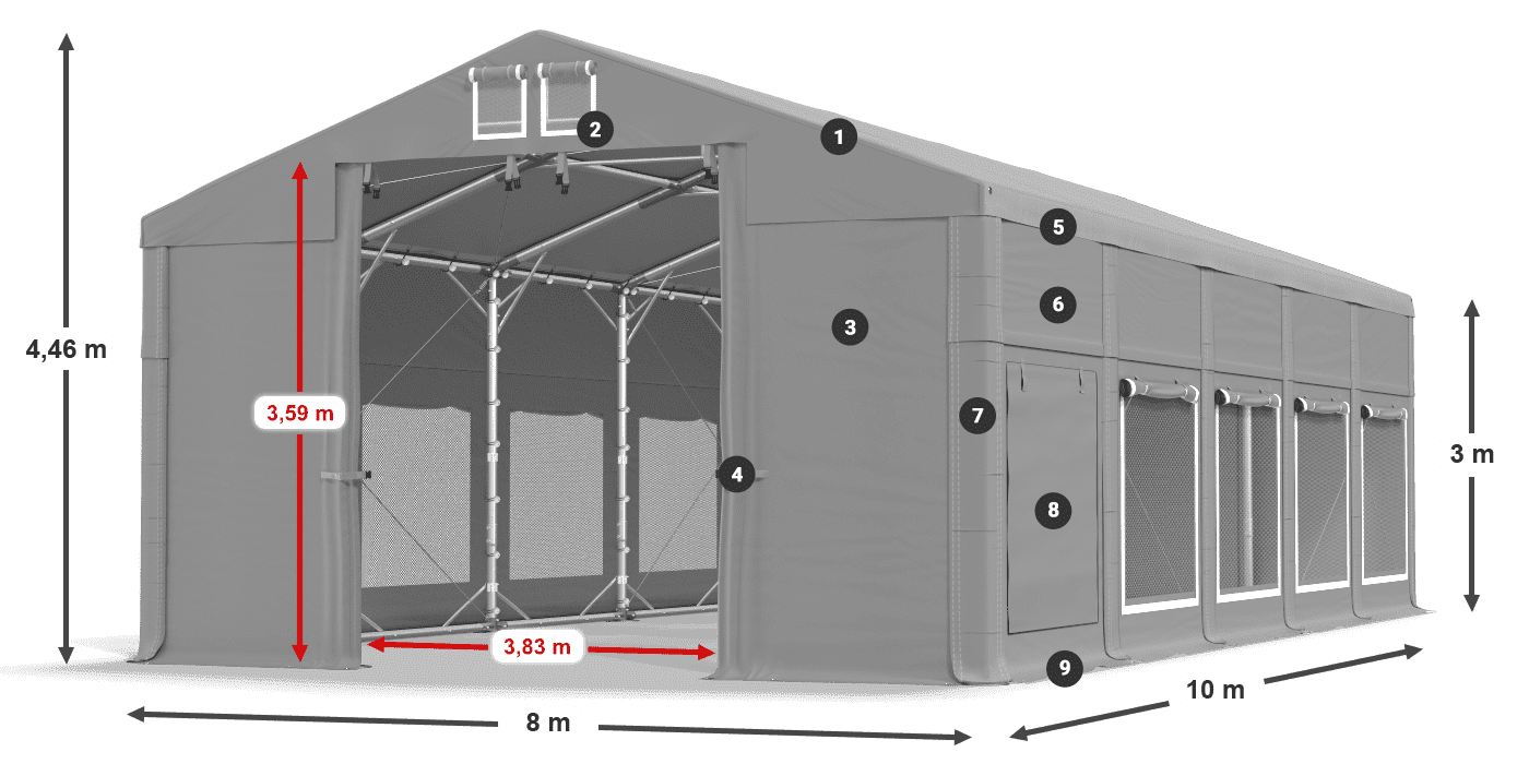 Tető: MS 580 PVC Falak: SD M 500 PVC 3 m jelmagyarázat