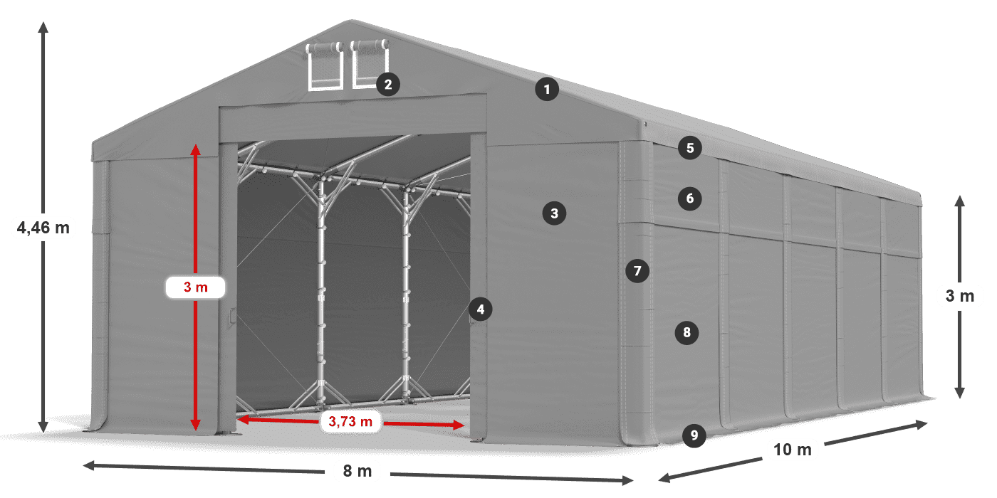Tető: MS 580 PVC Falak: SD 500 PVC 3 m jelmagyarázat