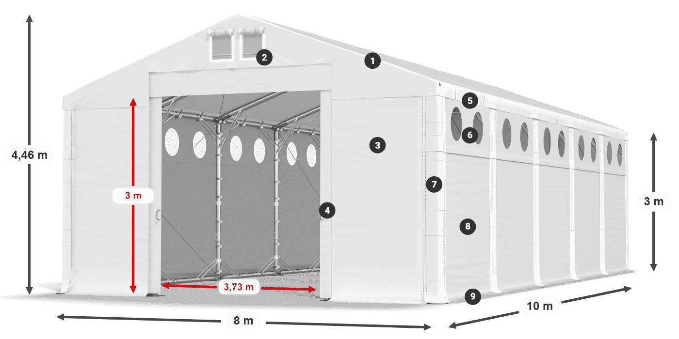 Tető: MS 580 PVC Falak: SD O 500 PVC 3 m jelmagyarázat