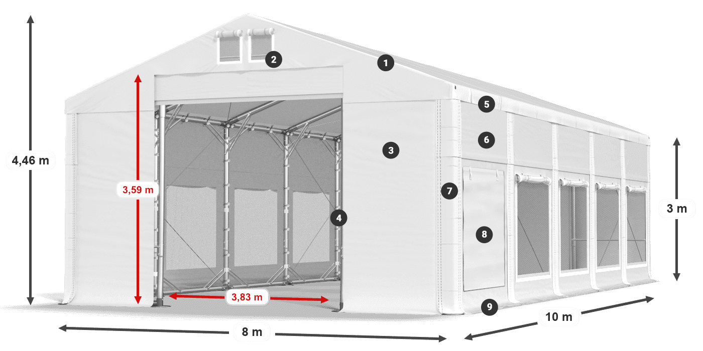 Tető: MS 580 PVC Falak: SD M 500 PVC 3 m jelmagyarázat