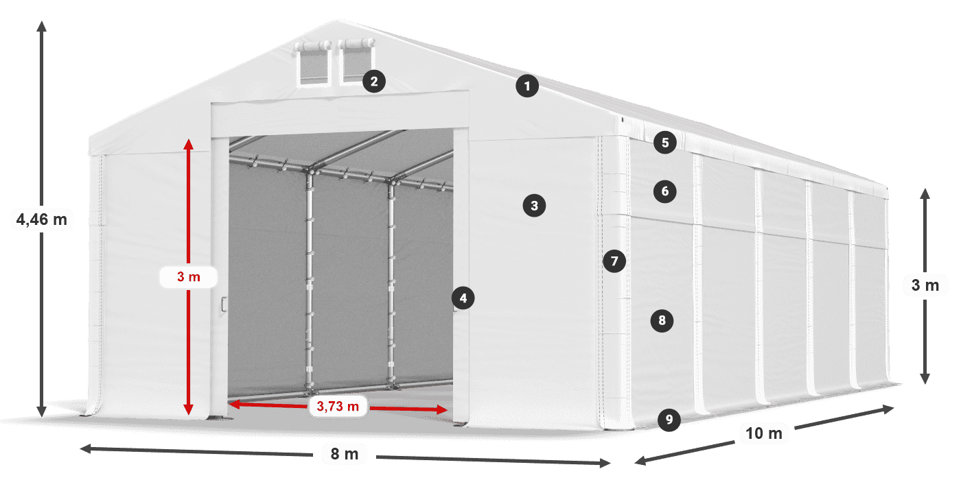 Tető: MS 580 PVC Falak: SD 500 PVC 3 m jelmagyarázat