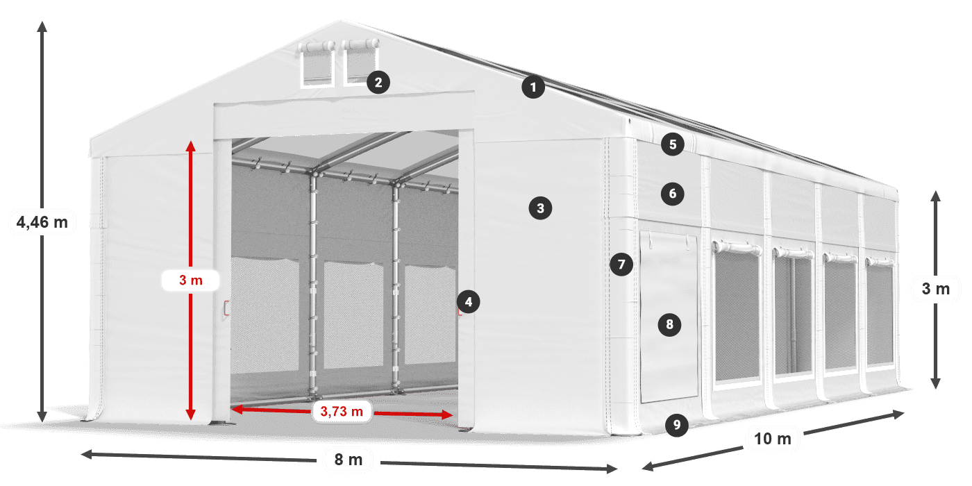 Tető: MS T 580 PVC Falak: SD M 500 PVC 3 m jelmagyarázat