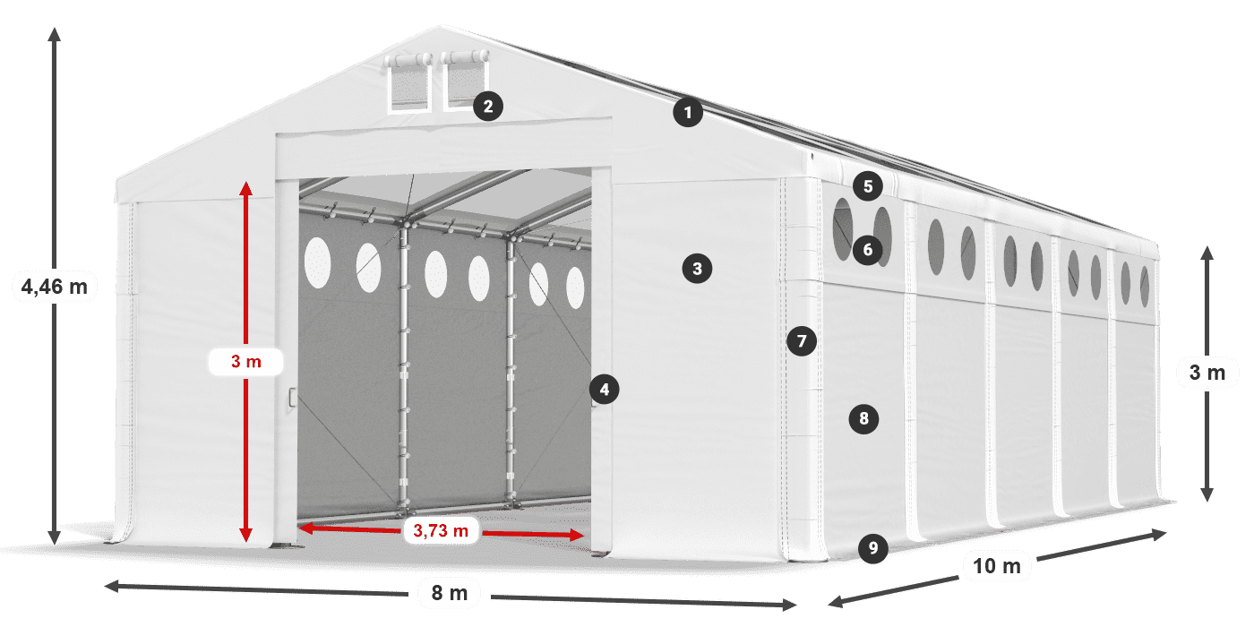 Tető: MS T 580 PVC Falak: SD O 500 PVC 3 m jelmagyarázat