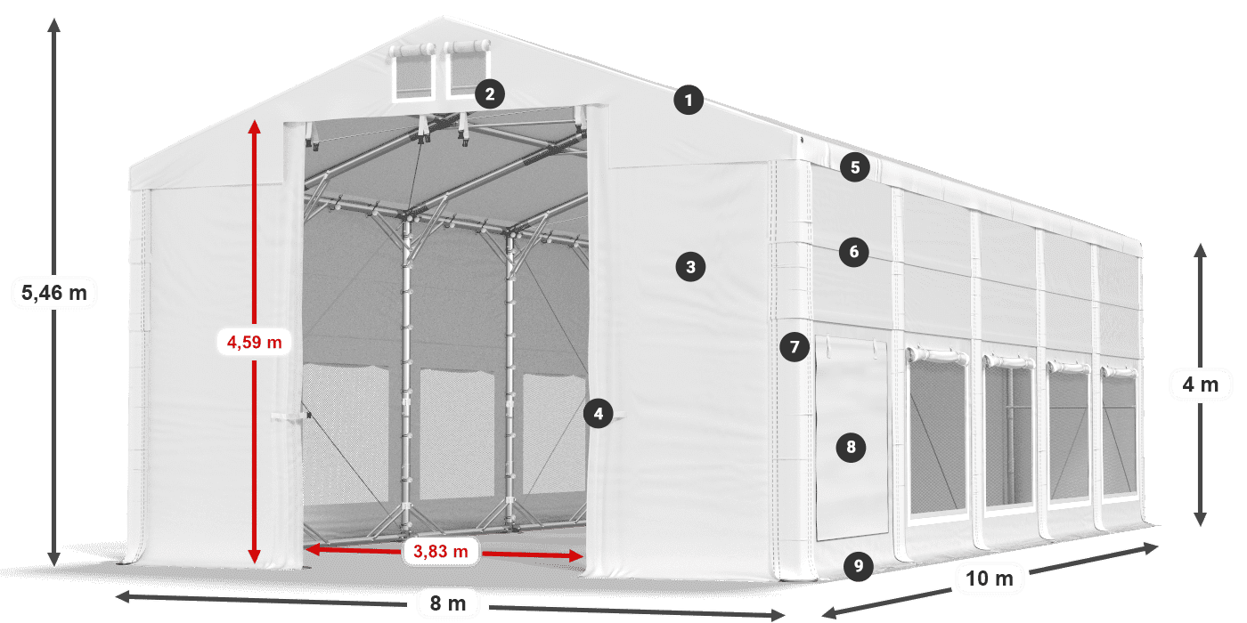 Tető: FR 620 PVC Falak: SD 500 PVC 4 m jelmagyarázat