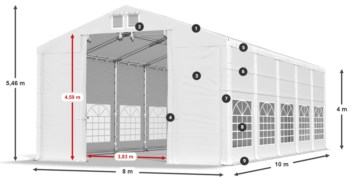 Tető: MS 580 PVC Falak: FR 620 PVC 4 m jelmagyarázat