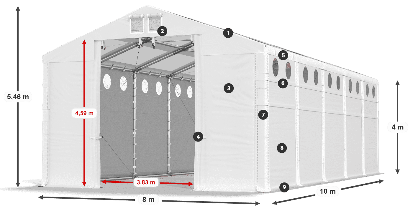 Tető: MS T 580 PVC Falak: SD O 500 PVC 4 m jelmagyarázat