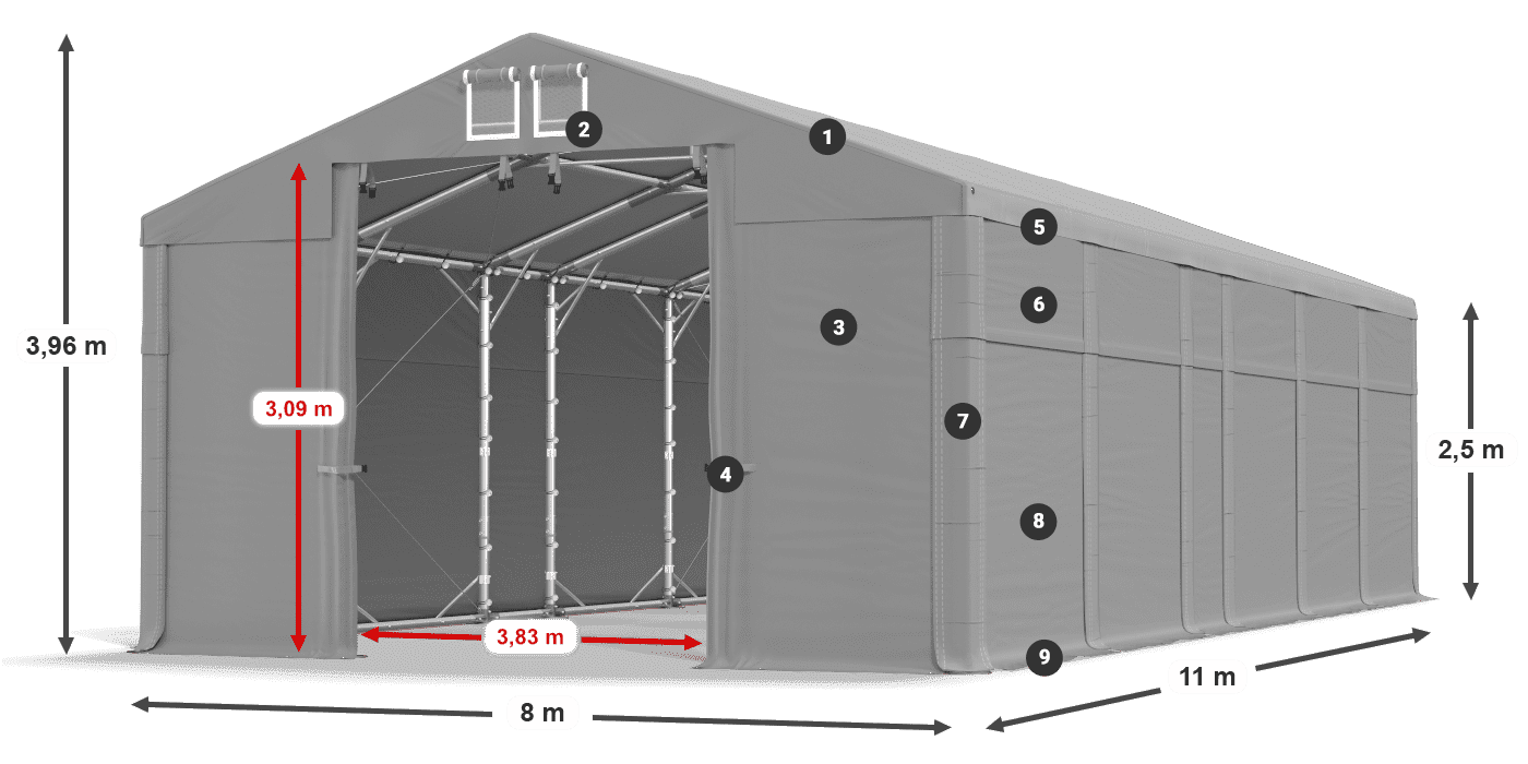 Tető: FR 620 PVC Falak: MS 580 PVC 2,5 m jelmagyarázat