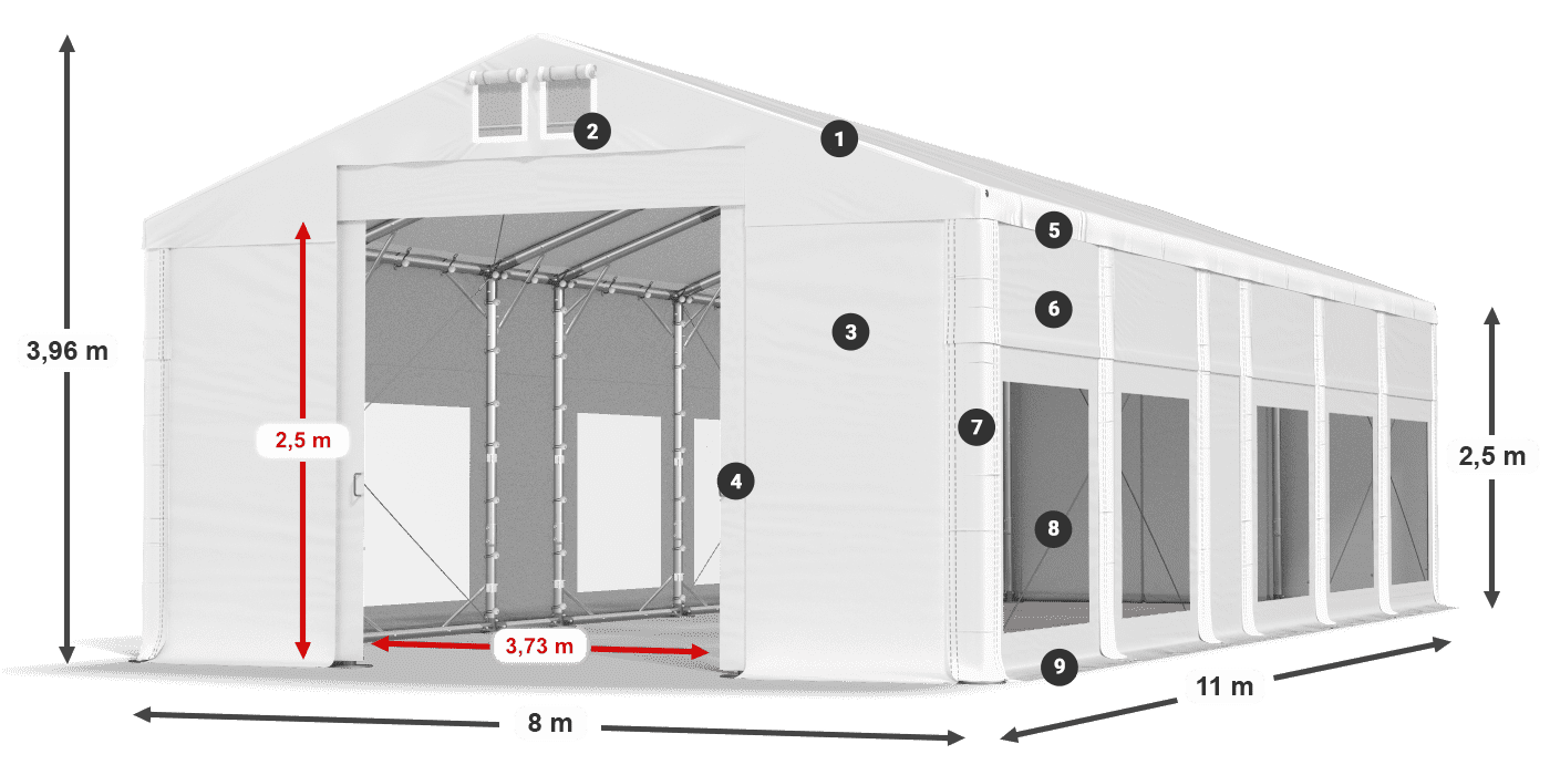 Tető: FR 620 PVC Falak: MS 580 PVC 2,5 m jelmagyarázat