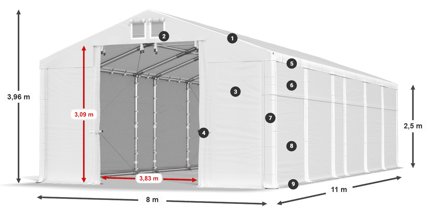 Tető: FR 620 PVC Falak: MS 580 PVC 2,5 m jelmagyarázat