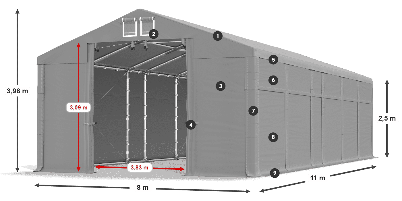 Tető: FR 620 PVC Falak: MS 580 PVC 2,5 m jelmagyarázat