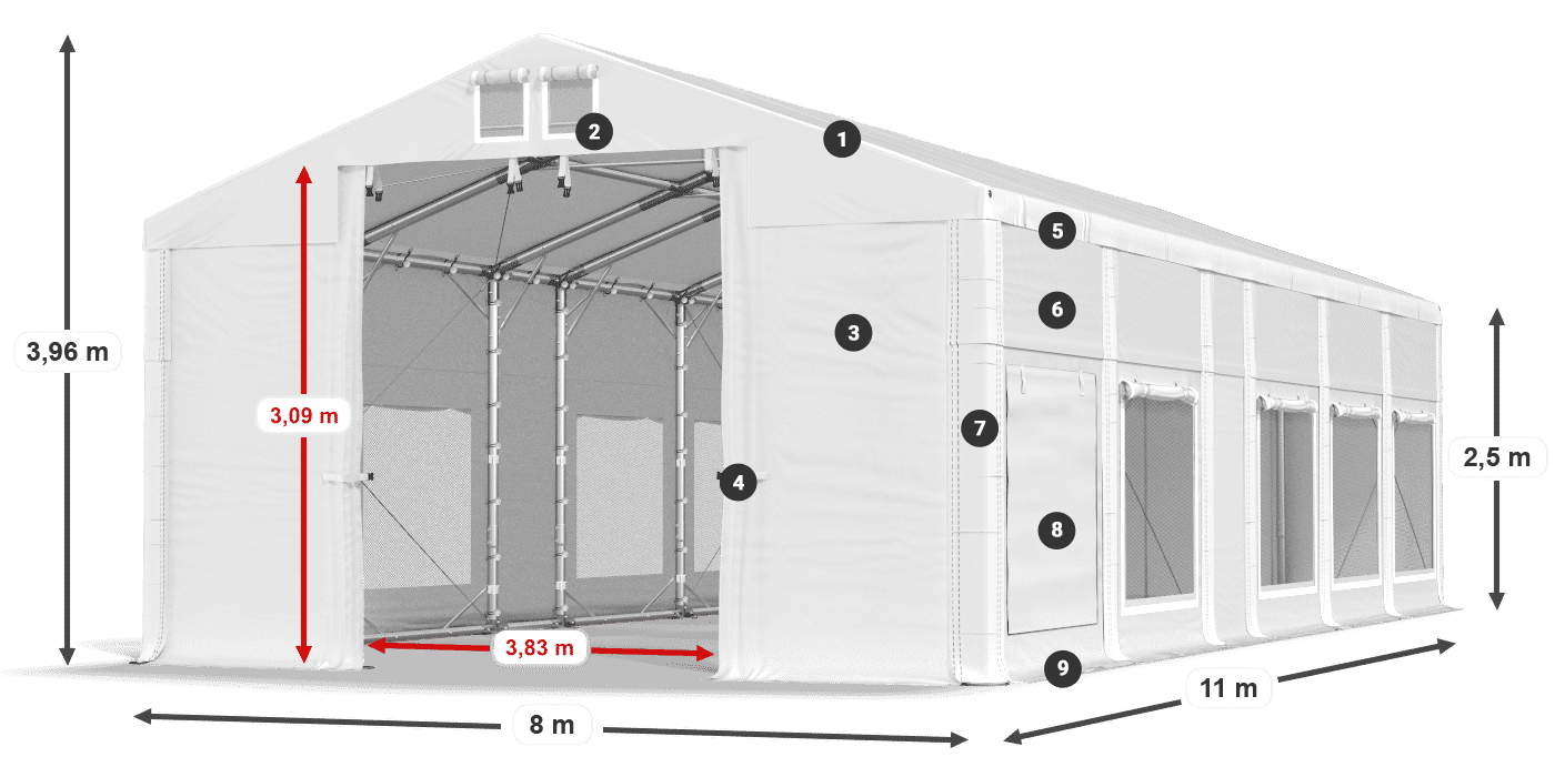 Tető: FR 620 PVC Falak: SD 500 PVC 2,5 m jelmagyarázat