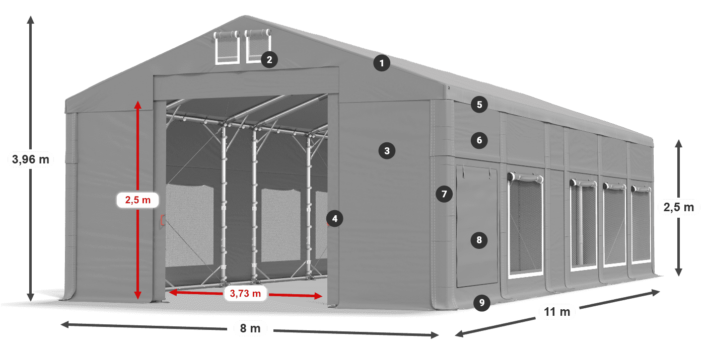 Tető: FR 620 PVC Falak: SD 500 PVC 2,5 m jelmagyarázat