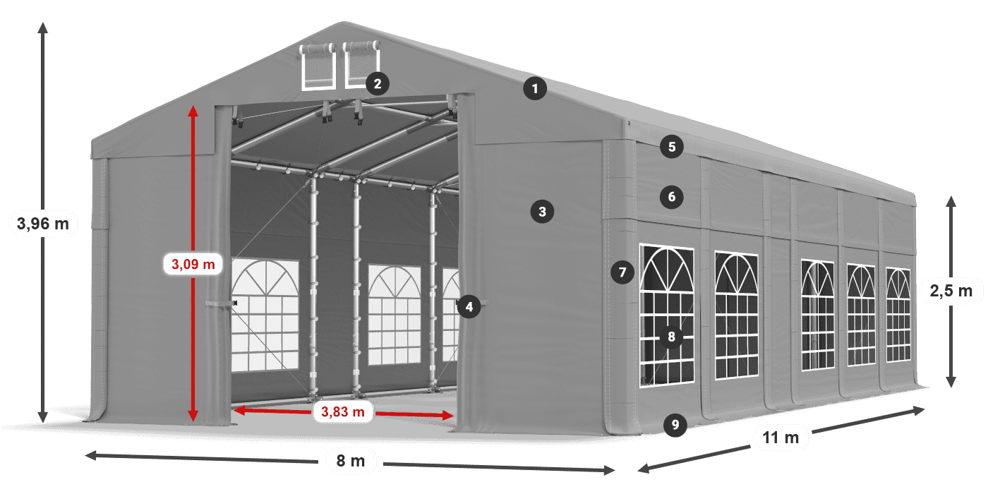 Tető: FR 620 PVC Falak: SD 500 PVC 2,5 m jelmagyarázat