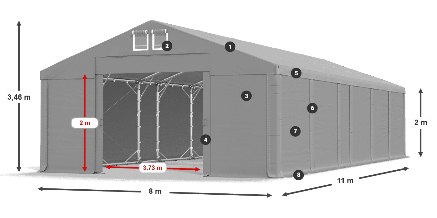 Tető: FR 620 PVC Falak: SD 580 PVC 2 m jelmagyarázat