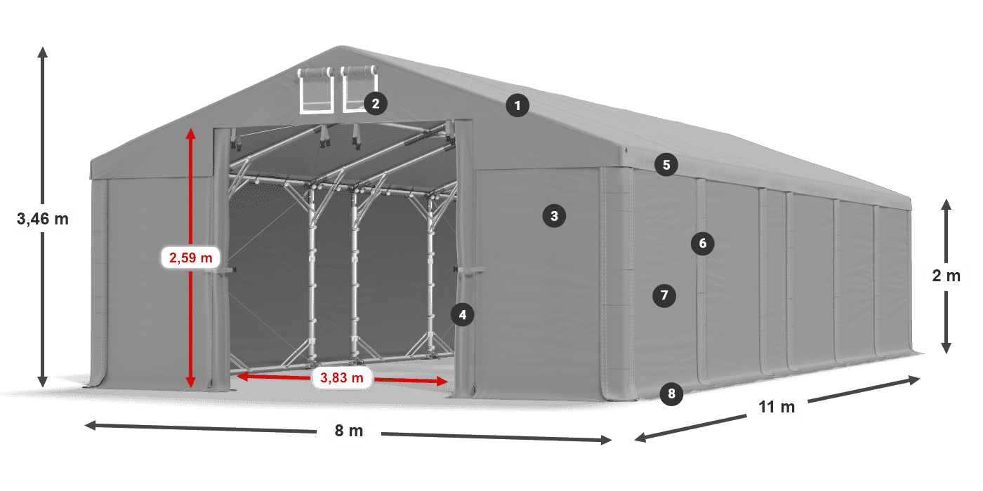 Tető: FR 620 PVC Falak: SD 580 PVC 2 m jelmagyarázat