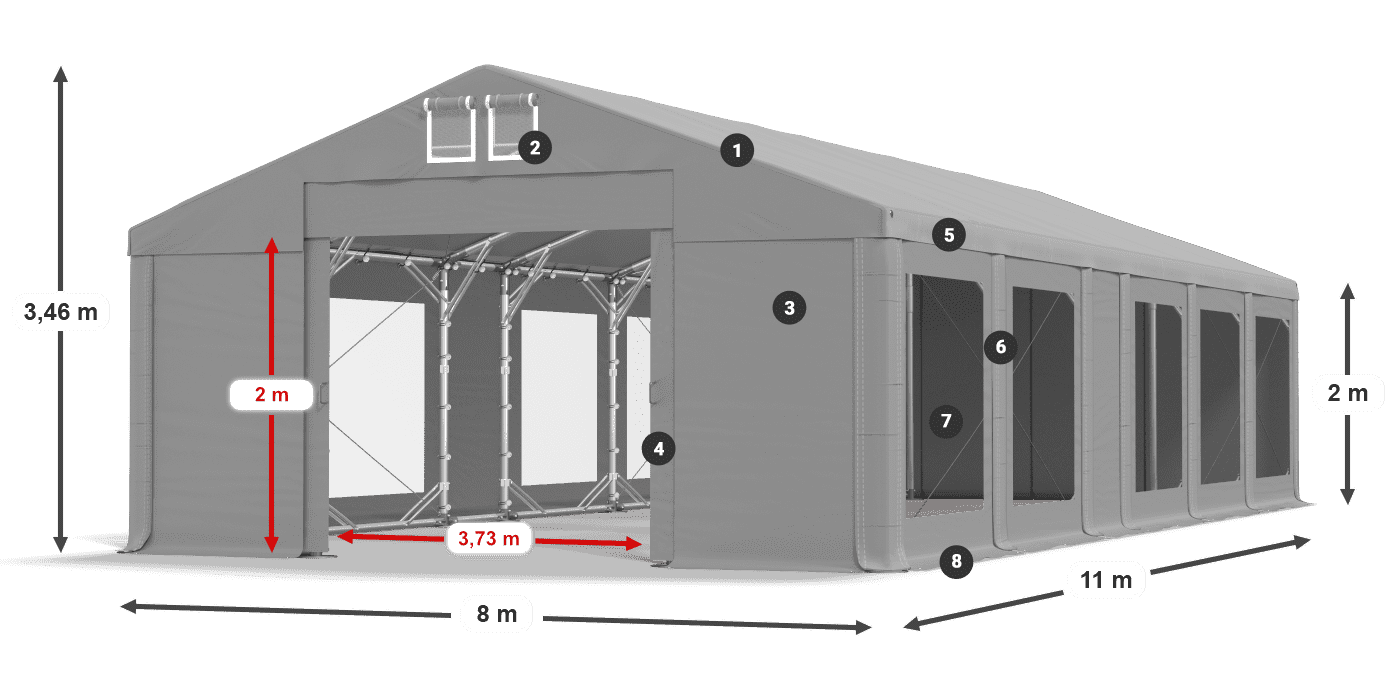 Tető: FR 620 PVC Falak: MS 580 PVC 2 m jelmagyarázat