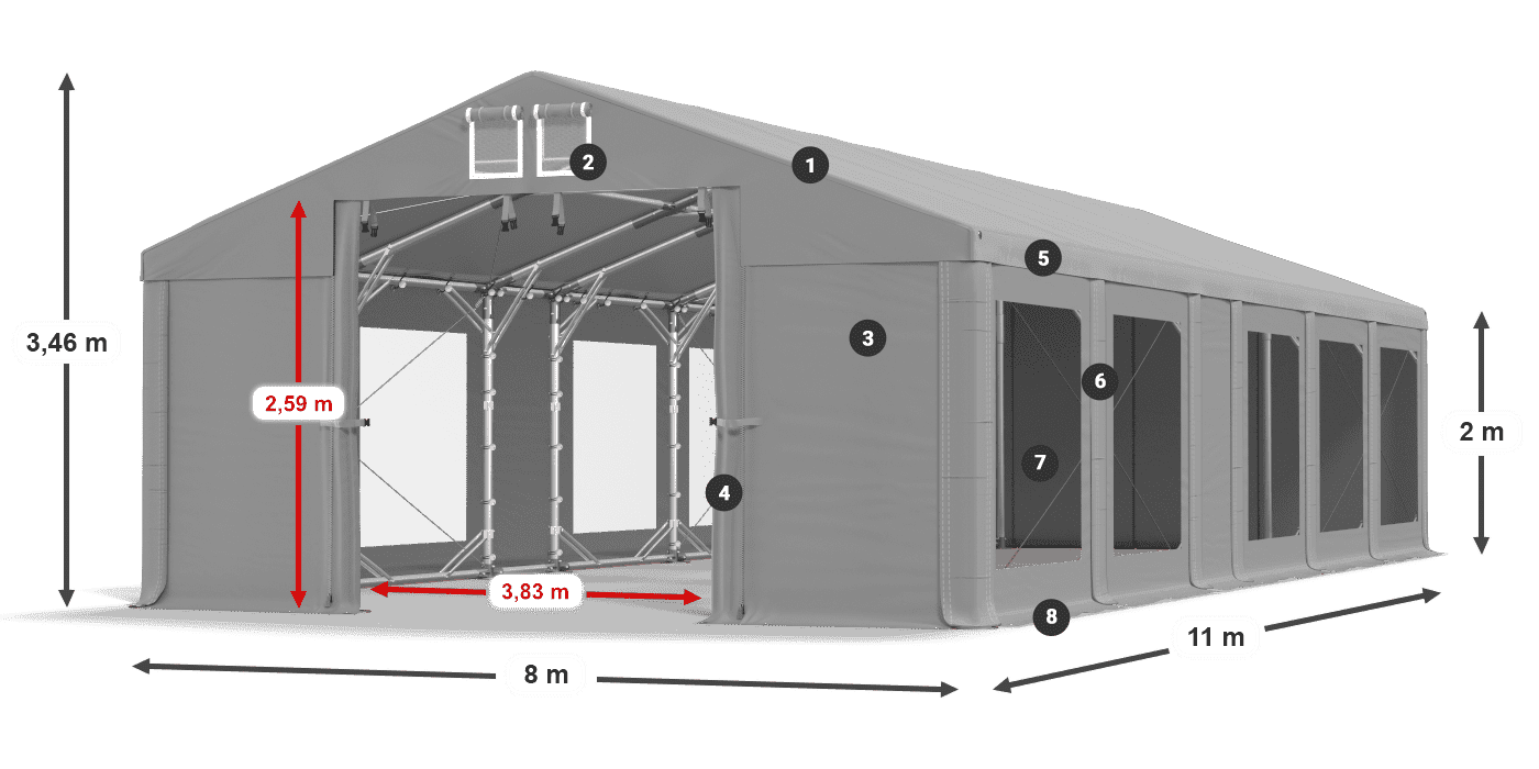 Tető: FR 620 PVC Falak: MS 580 PVC 2 m jelmagyarázat