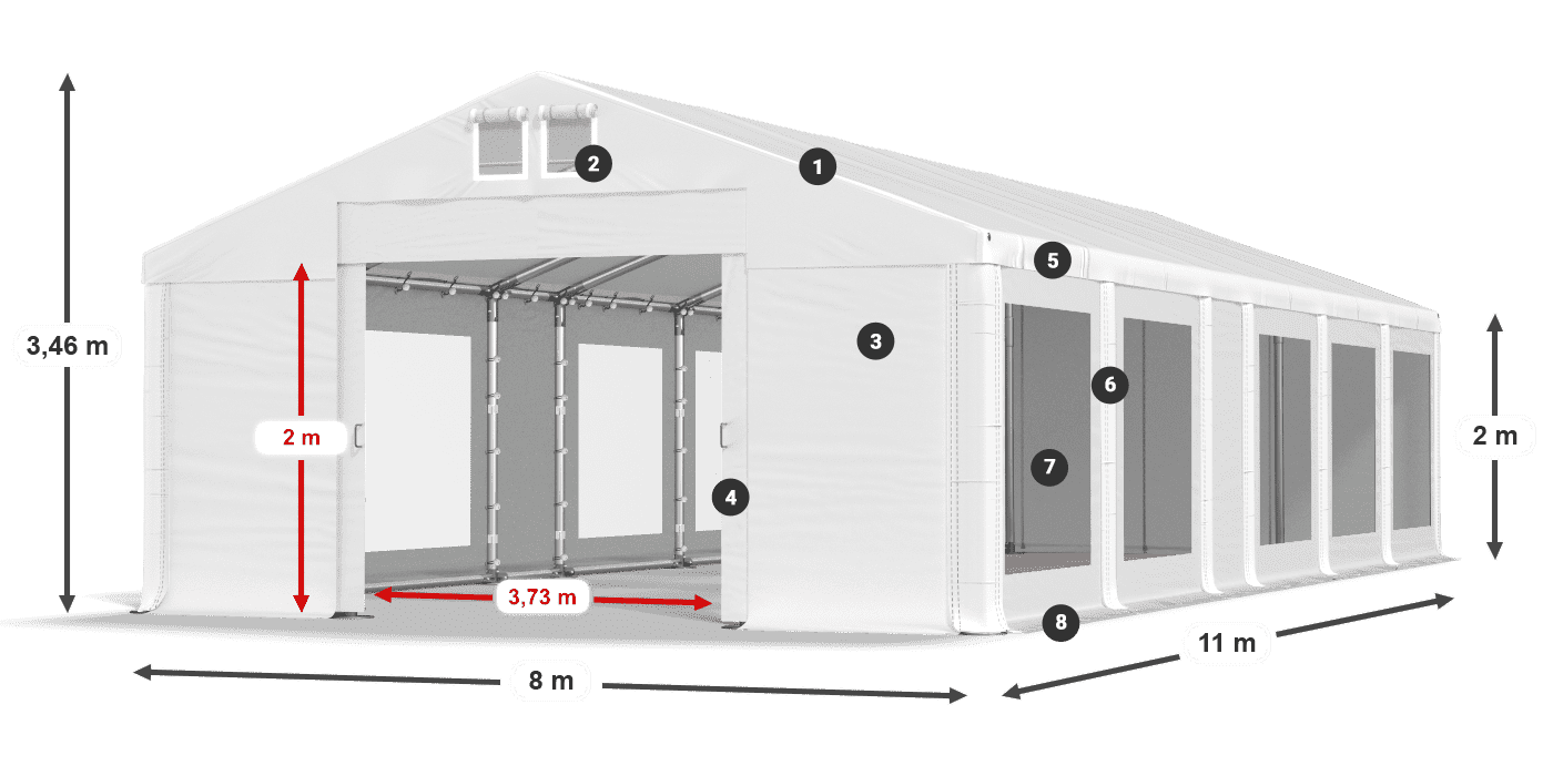Tető: FR 620 PVC Falak: MS 580 PVC 2 m jelmagyarázat