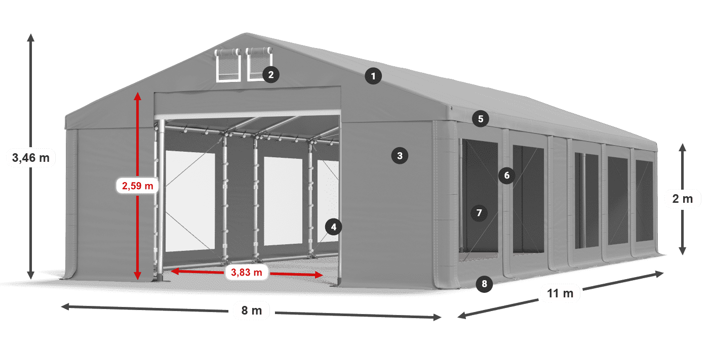 Tető: FR 620 PVC Falak: MS 580 PVC 2 m jelmagyarázat