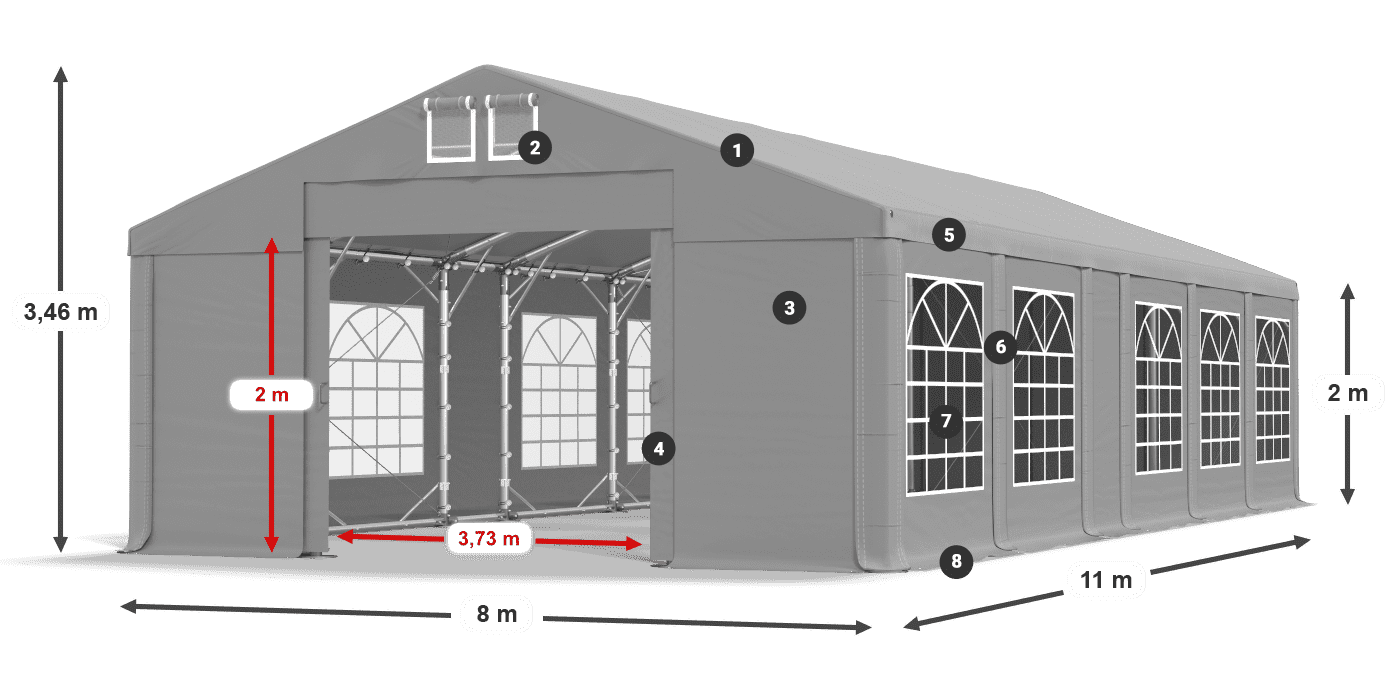 Tető: FR 620 PVC Falak: SD 500 PVC 2 m jelmagyarázat