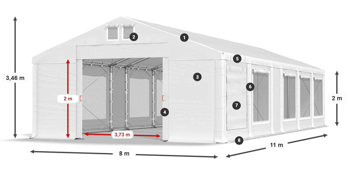Tető: FR 620 PVC Falak: SD 500 PVC 2 m jelmagyarázat