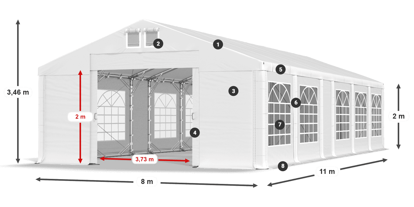 Tető: FR 620 PVC Falak: SD 500 PVC 2 m jelmagyarázat