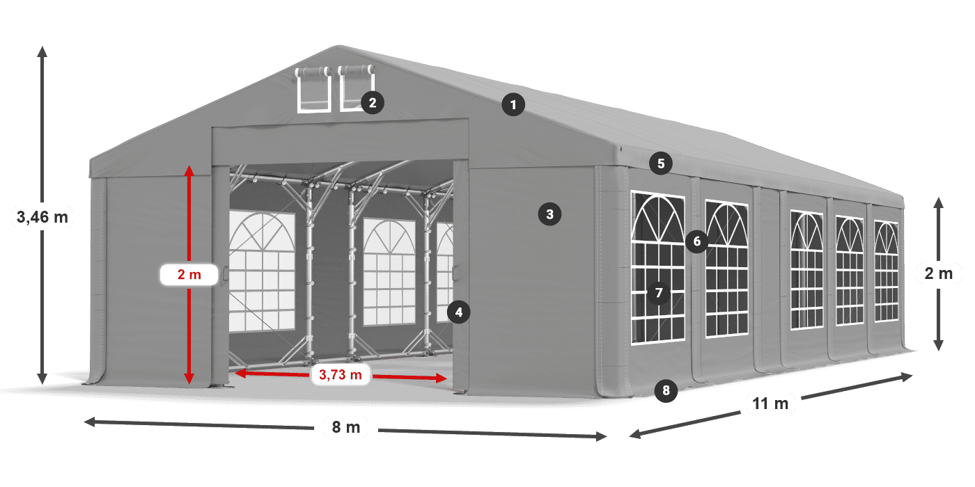 Tető: FR 620 PVC Falak: SD 500 PVC 2 m jelmagyarázat