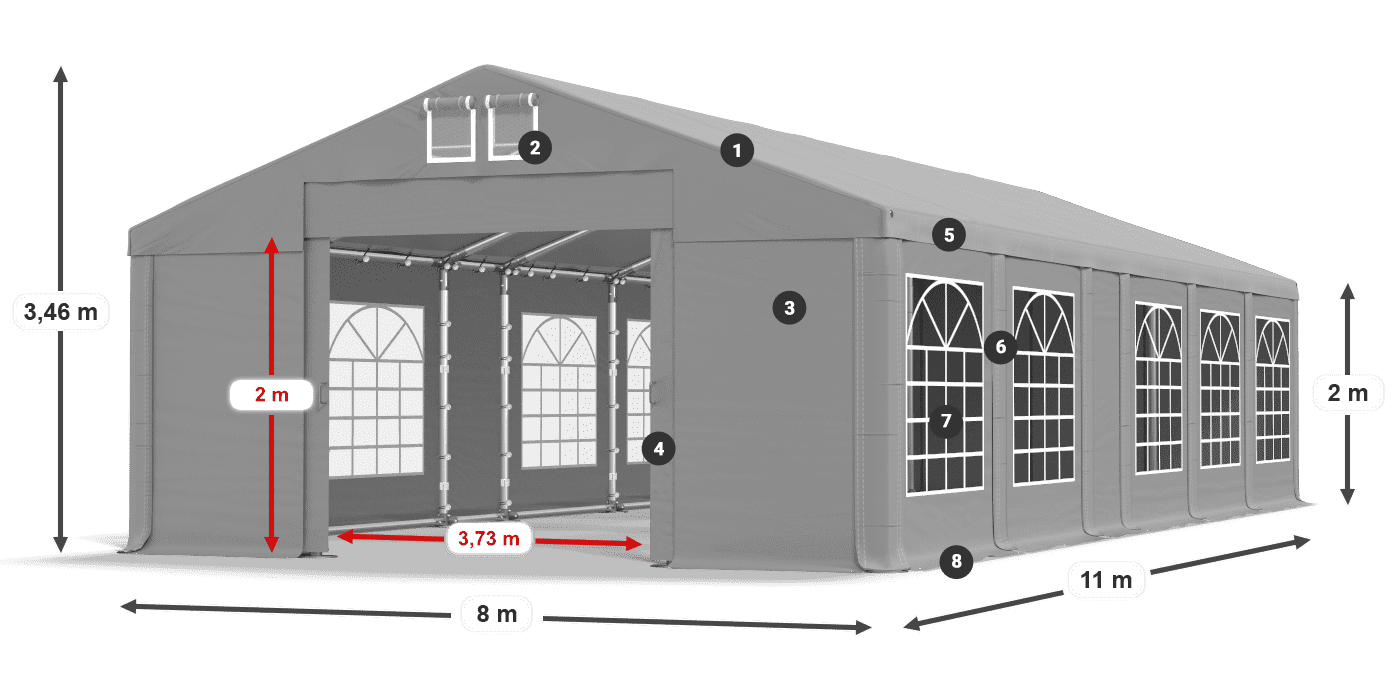 Tető: FR 620 PVC Falak: SD 500 PVC 2 m jelmagyarázat