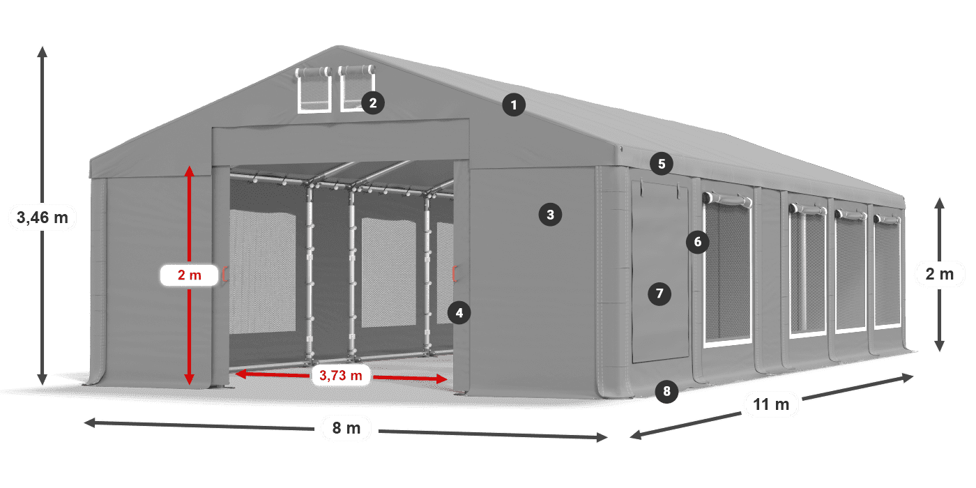 Tető: FR 620 PVC Falak: SD 500 PVC 2 m jelmagyarázat