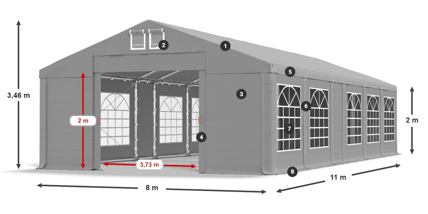Tető: FR 620 PVC Falak: SD 500 PVC 2 m jelmagyarázat