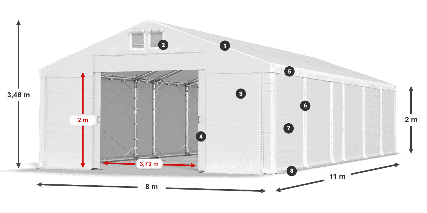 Tető: MS 580 PVC Falak: FR M 620 PVC 2 m jelmagyarázat