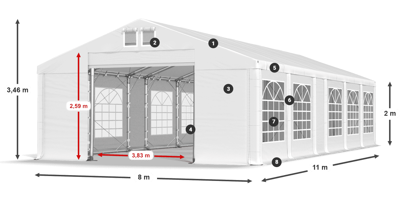 Tető: MS 580 PVC Falak: FR 620 PVC 2 m jelmagyarázat