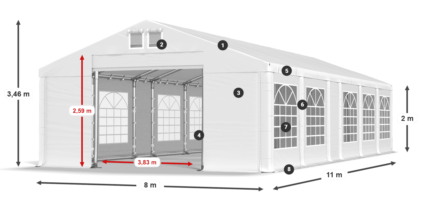 Tető: MS 580 PVC Falak: FR 620 PVC 2 m jelmagyarázat