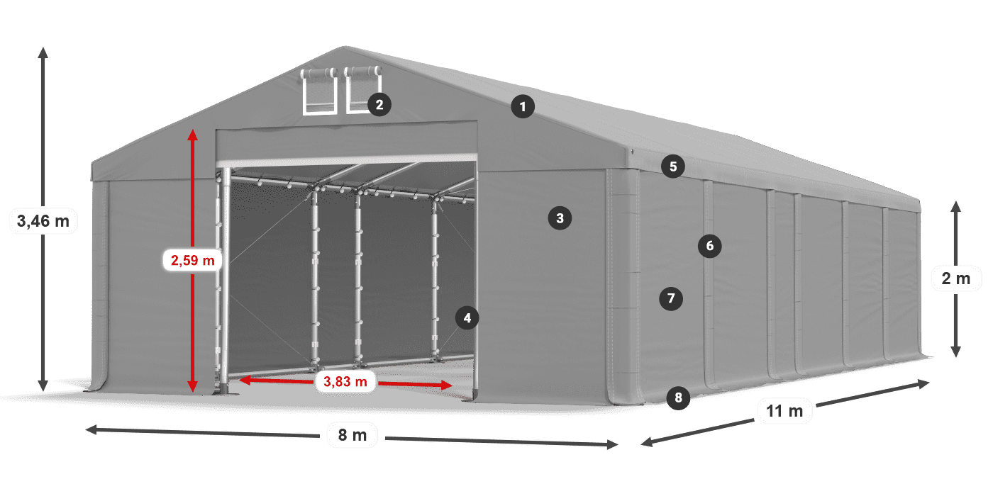 Tető: MS 580 PVC Falak: FR M 620 PVC 2 m jelmagyarázat