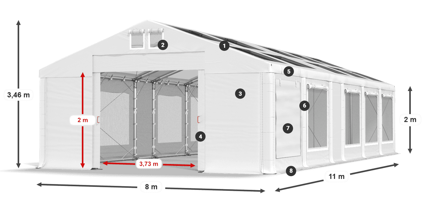 Tető: MS T 580 PVC Falak: SDM 500 PVC 2 m jelmagyarázat