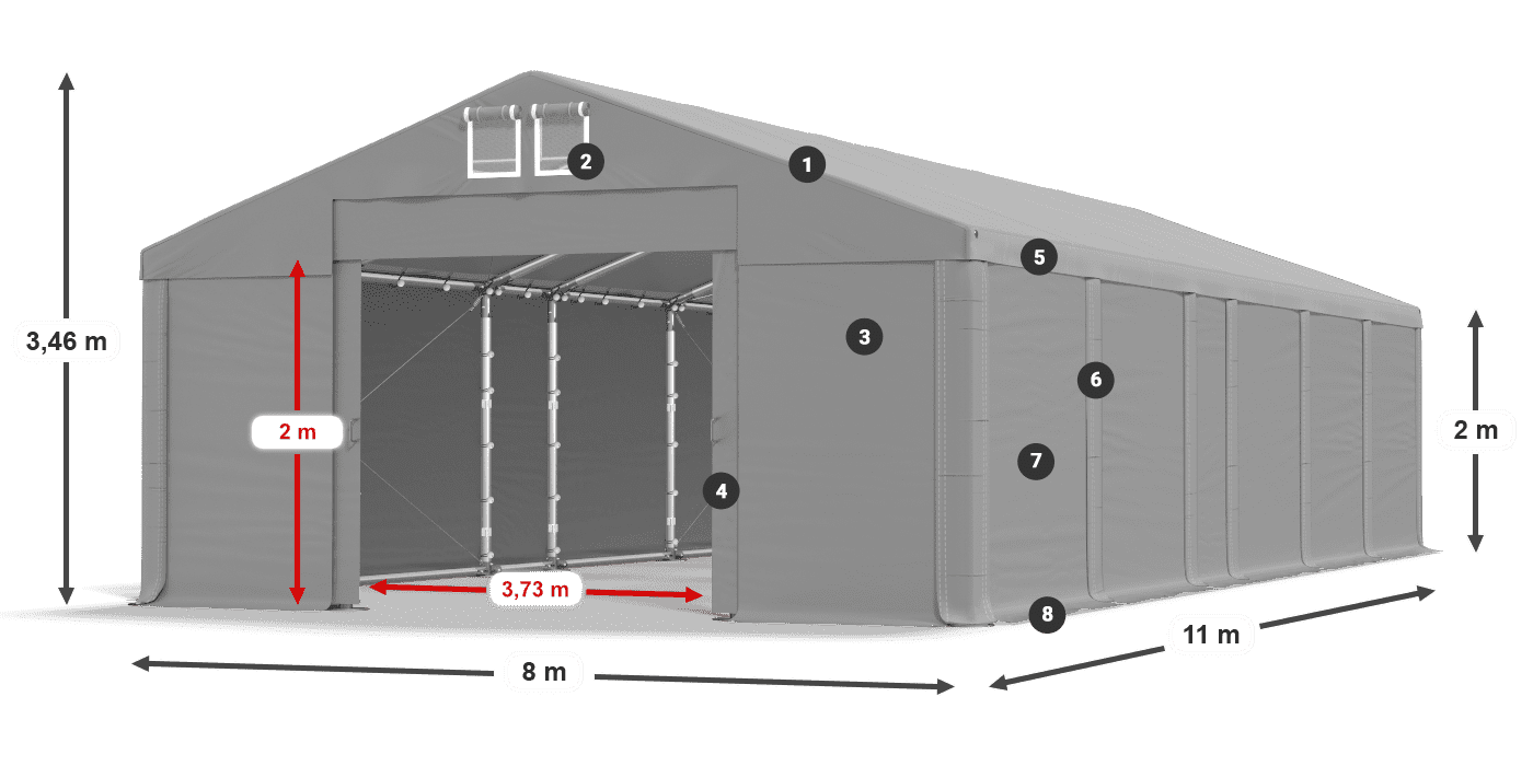 Tető: MS 580 PVC Falak: SD 500 PVC 2 m jelmagyarázat
