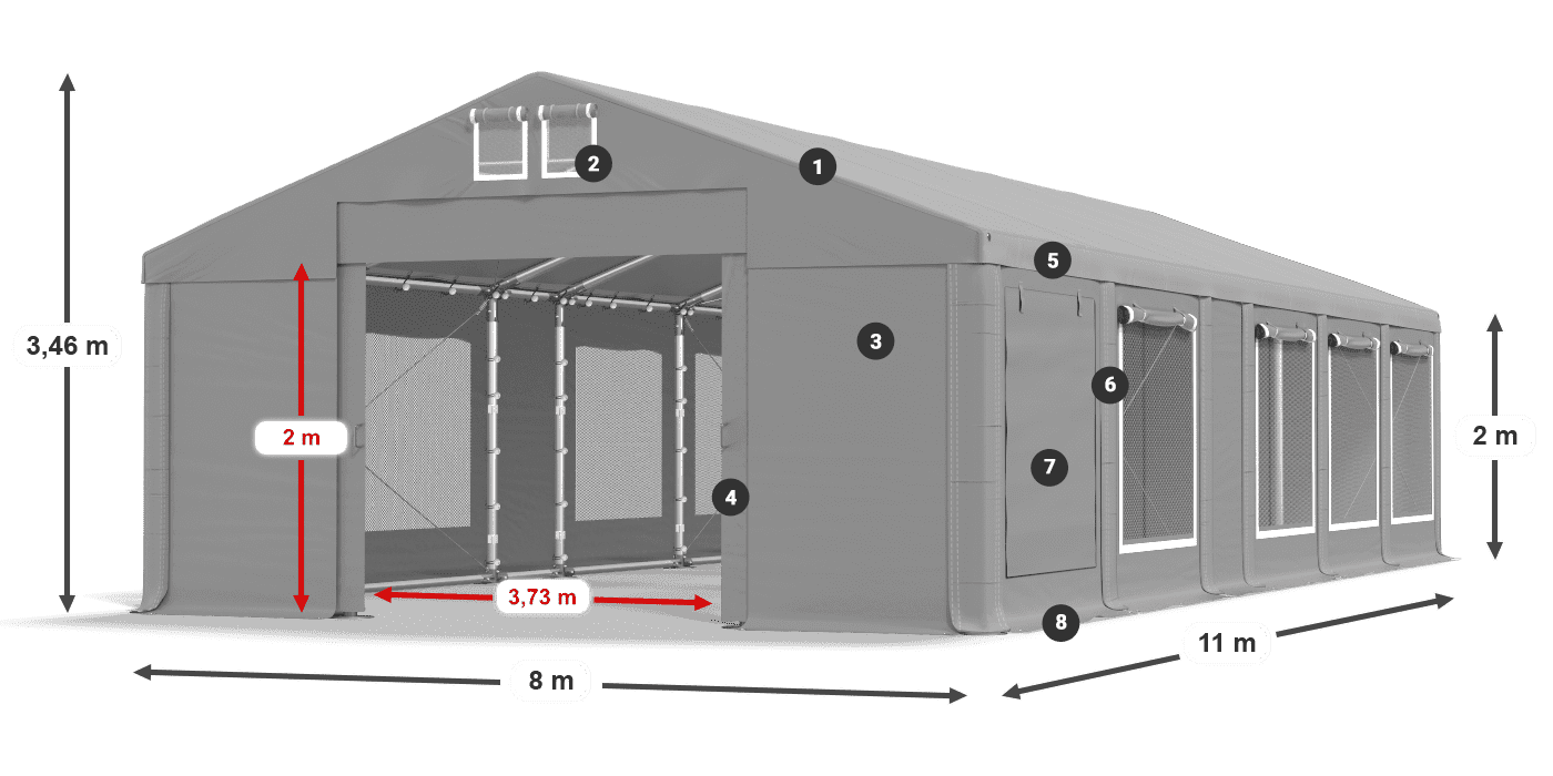 Tető: MS 580 PVC Falak: SD M 500 PVC 2 m jelmagyarázat