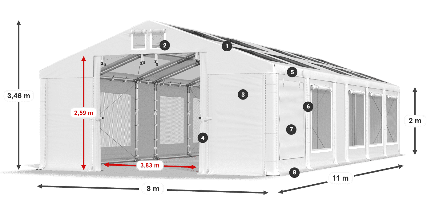 Tető: MS T 580 PVC Falak: SDM 500 PVC 2 m jelmagyarázat