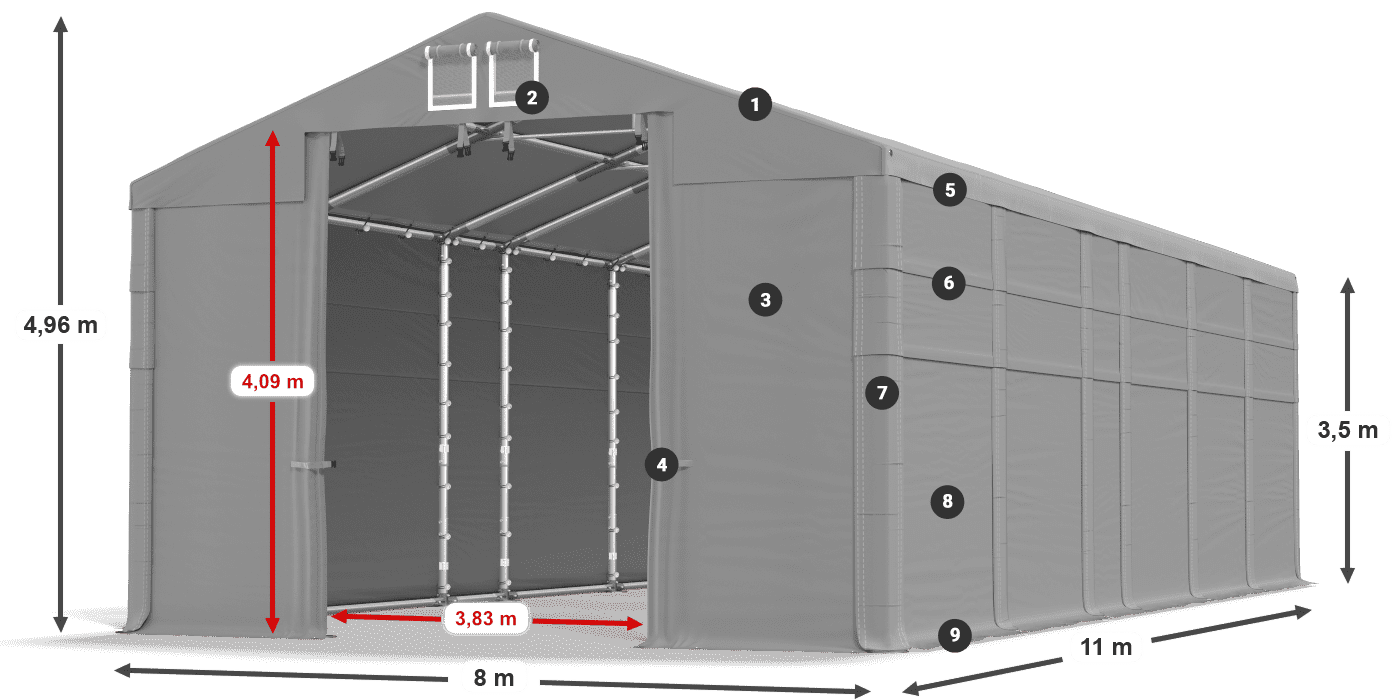 Tető: FR 620 PVC Falak: MS 580 PVC 3,5 m jelmagyarázat